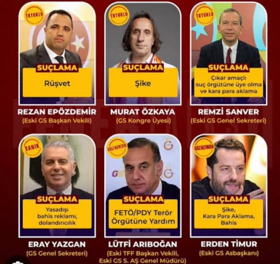 CrowleyMoz's tweet photo. Şu suçların herhangi birini Fenerbahçeli bir yönetici işleseydi kulübe kepenk indirtirlerdi. Ama gs olunca sarayda ağırlanıyor. Çok yazık https://t.co/cZoNIvQ0xr