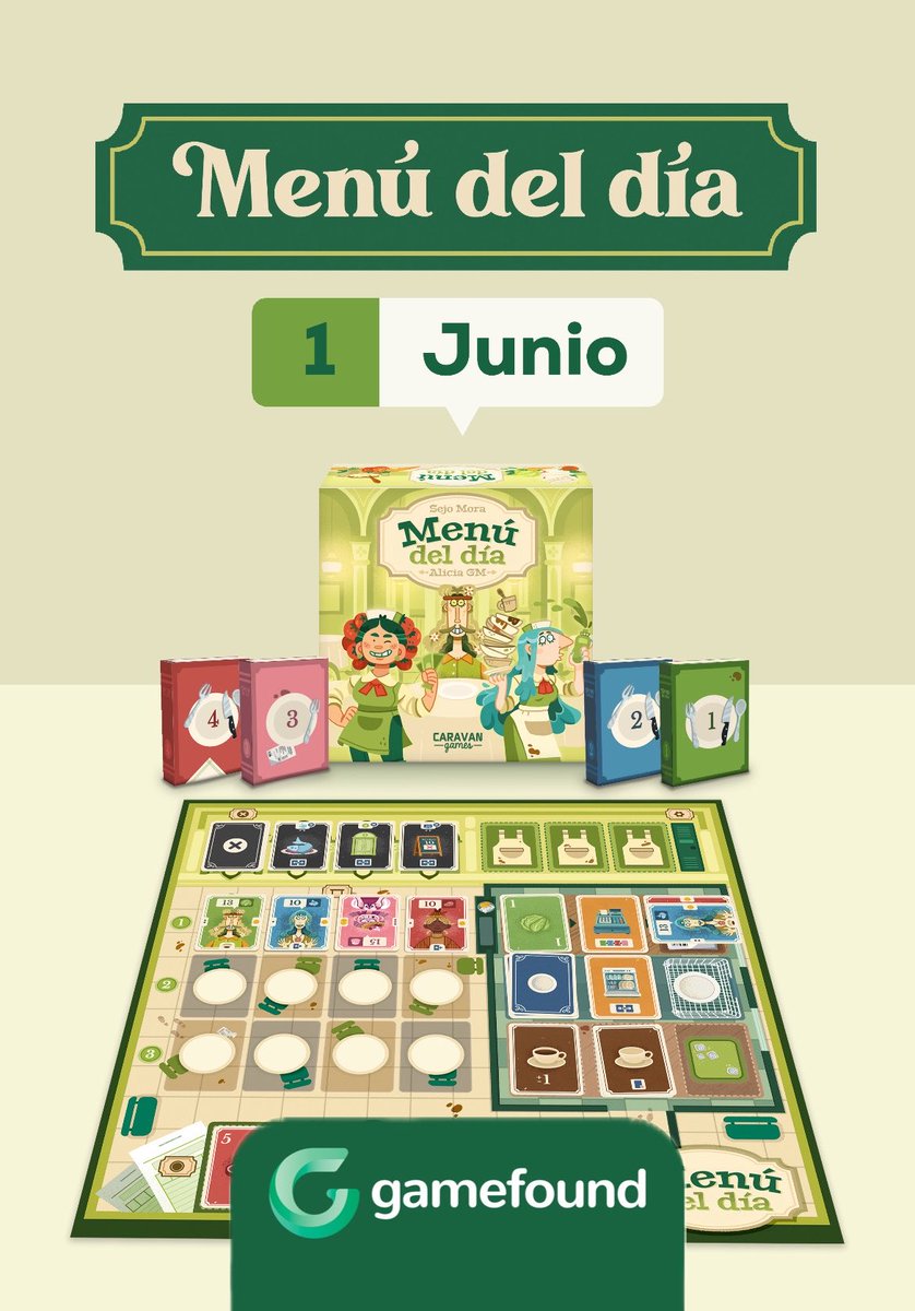 caravan_games's tweet photo. ¡Ya hay fecha para 𝐌𝐞𝐧𝐮́ 𝐝𝐞𝐥 𝐝𝐢́𝐚! El 𝟭 𝗱𝗲 𝗝𝘂𝗻𝗶𝗼 a las 08:00 Spain (UTC+2) en Gamefound.
¡𝐒𝐢𝐠𝐮𝐞 𝐥𝐚 𝐜𝐚𝐦𝐩𝐚𝐧̃𝐚!💚🍽️

https://t.co/xTK12f8bzq

𝐌𝐞𝐧𝐮́ 𝐝𝐞𝐥 𝐃𝐢́𝐚 launches on 𝐉𝐮𝐧𝐞 𝟭𝐬𝐭 at 08:00 Spain (UTC+2) on Gamefound. https://t.co/UNFJA9ThYm