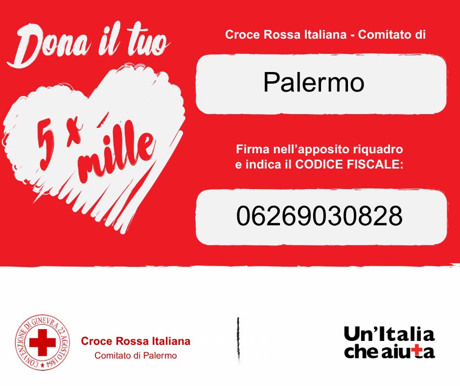cripalermo's tweet photo. Scegli Palermo. Scegli di aiutare. Dona il tuo 5x1000 alla Croce Rossa di Palermo: un gesto piccolo e gratuito per te, un sostegno grande per chi ha bisogno ❤️ https://t.co/rHDH4HMjam