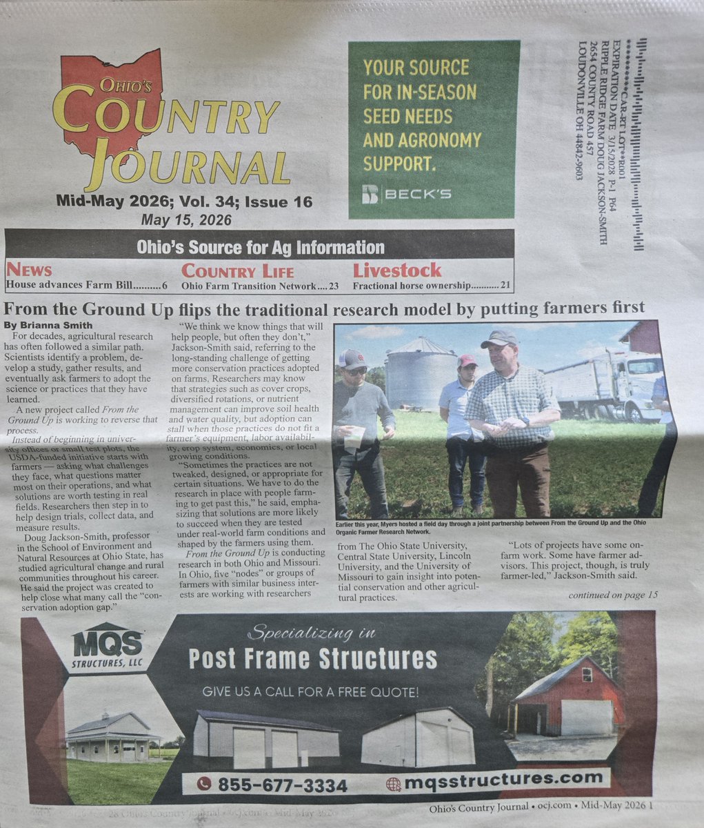 FTGUpProject's tweet photo. We’re excited that From The Ground Up Project was featured on the front page of Ohio’s Country Journal @ocj_ohioagnet last week. In a great article, Brianna Smith highlights how we’re flipping the traditional research model by putting farmers first. https://t.co/n59GzY9gac #farm https://t.co/OVtWSJyXMl
