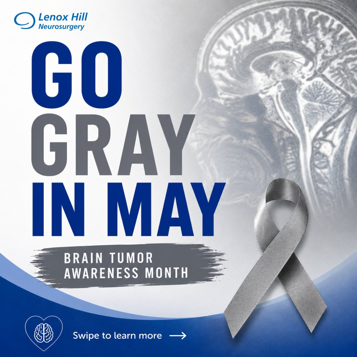 LenoxNeurosurg's tweet photo. May is National Brain Tumor Awareness Month 🧠

Brain tumors affect nearly 100,000 people in the U.S. each year. At @LenoxNeurosurg  we are committed to advancing brain tumor research and delivering the highest level of care 🩶

#GrayMay #BrainTumorAwarenessMonth #NorthwellHealth https://t.co/unG5YKiBag