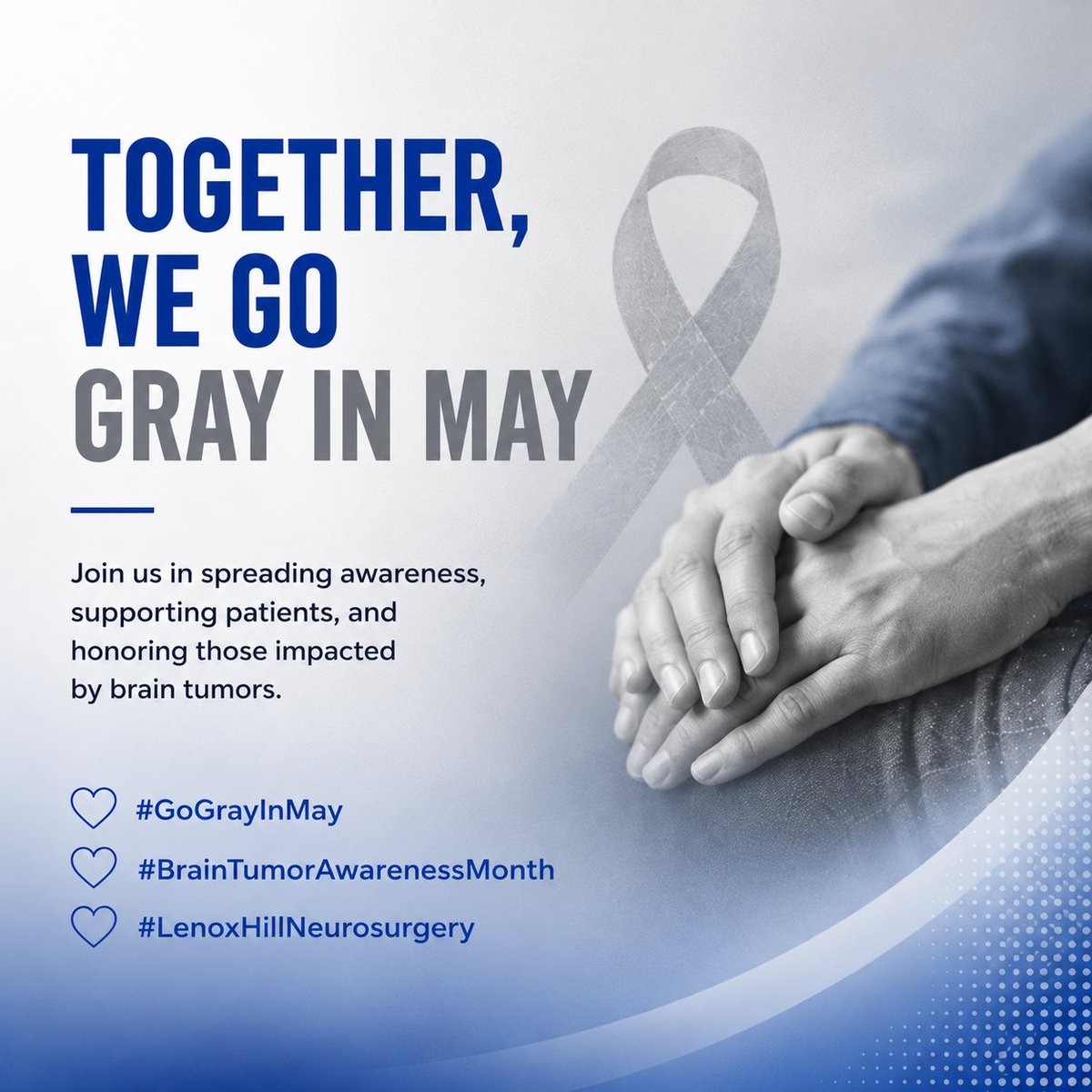 LenoxNeurosurg's tweet photo. May is National Brain Tumor Awareness Month 🧠

Brain tumors affect nearly 100,000 people in the U.S. each year. At @LenoxNeurosurg  we are committed to advancing brain tumor research and delivering the highest level of care 🩶

#GrayMay #BrainTumorAwarenessMonth #NorthwellHealth https://t.co/unG5YKiBag