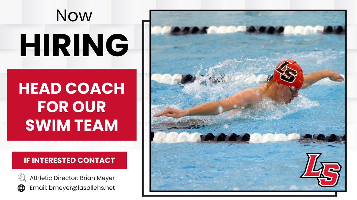 LS_LancerATH's tweet photo. We are still searching for a Head Coach for our Swim Program!

If you or someone you know is interested in leading our student-athletes and being a part of our athletic community, please contact Athletic Director Brian Meyer for more information.
@LS_LancerSwim @LaSalleAlumni https://t.co/eey18CXDOY