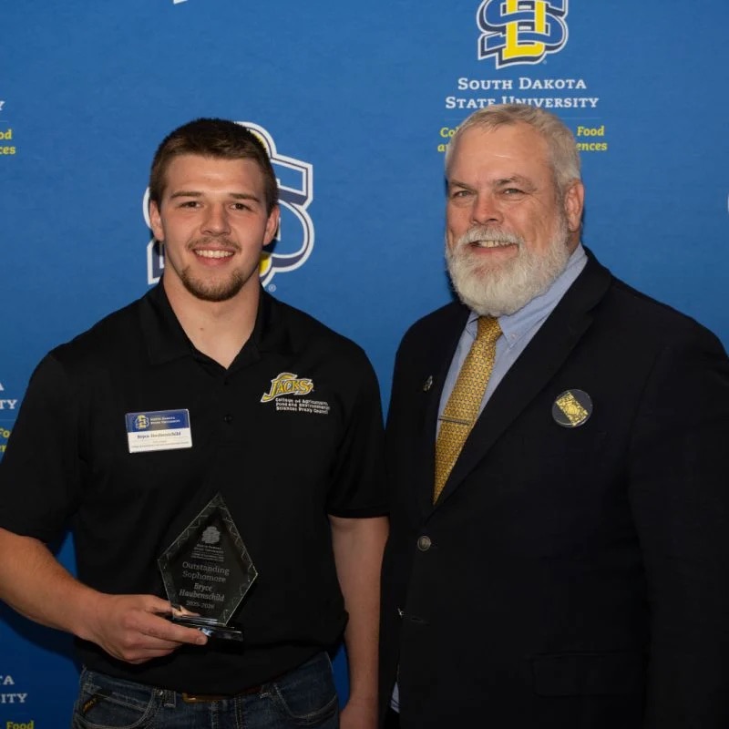 SDStateABE's tweet photo. Congratulations to Bryce Haubenschild on receiving the Outstanding Sophomore of the Year Award at the Ag Week Banquet!

Bryce is an undergraduate student pursuing a Bachelor of Science in Agricultural Systems Technology with a specialization in Precision Agriculture. https://t.co/EkMkSilKNL