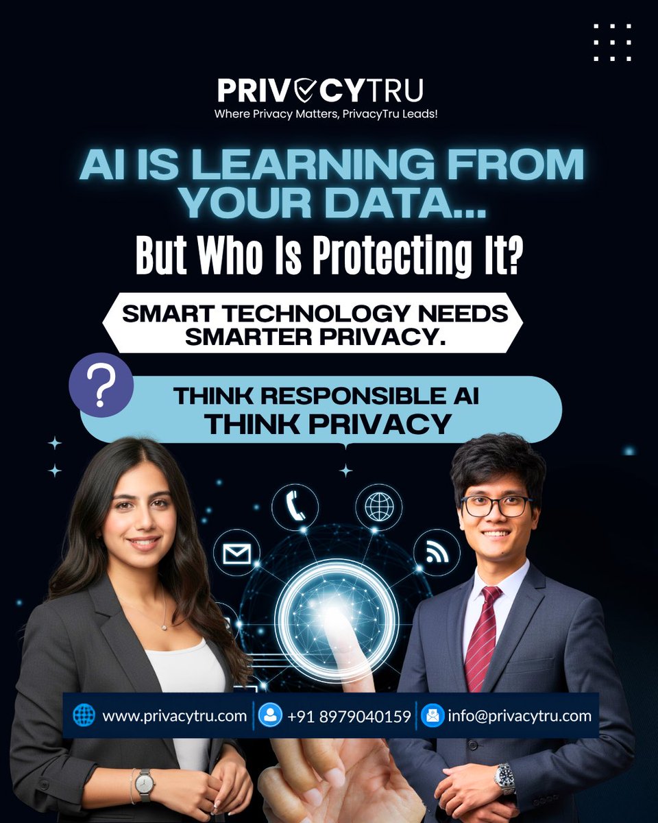 PrivacyTru's tweet photo. Every prompt, every click, every interaction - AI systems are constantly collecting and learning.

📞 Contact &amp; Connect
📍 India: +91 8979040159
📍 Netherlands: +31 647249698
📩 info@privacytru.com
🌐 https://t.co/acCDHKStia

#DataPrivacy #DataProtection #PrivacyTru https://t.co/XSdstt5SOC