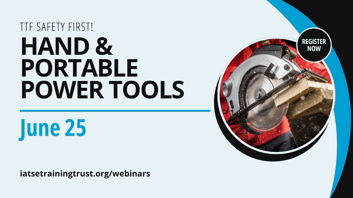 IATSETTF's tweet photo. Our Hand &amp; Portable Power Tools webinar will cover equipment inspection, care, &amp; maintenance; electric hazards; &amp; operational safety precautions. Register: https://t.co/tRcH3GHGKu

📅 Date: June 25
⏰ Start Time: 10 a.m. Pacific
📍 Location: Zoom
💲 Cost: Free https://t.co/owVoLpHzxy