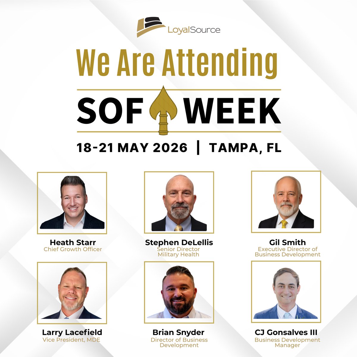 LoyalSourceGS's tweet photo. Our team is on the ground in Tampa for SOF Week 2026🫡We’re excited to connect with the Special Operations community and contribute to a week of collaboration and advancing mission-ready capabilities. If you’re attending, don’t miss the chance to connect with our team! https://t.co/263yXBXffj