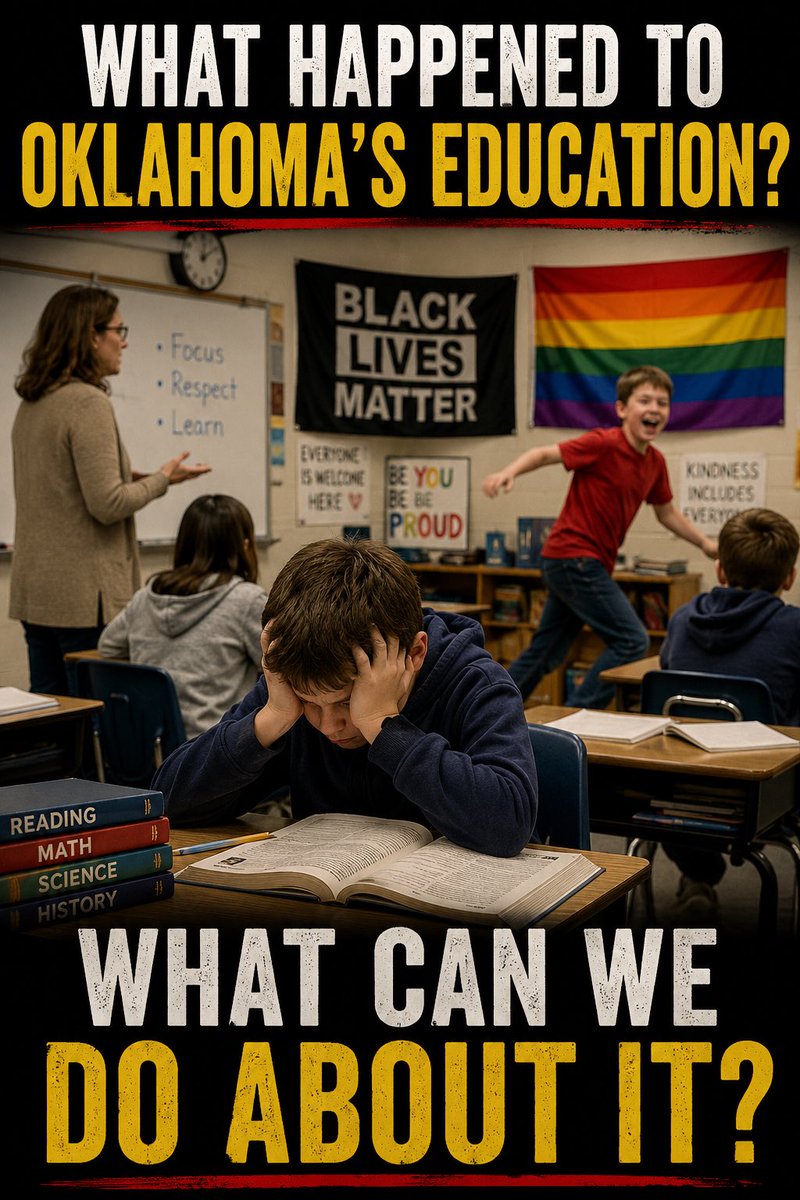 WinningintheUSA's tweet photo. 🚨 Oklahoma Education Crisis: Why Are We Still Near the Bottom?

Despite record education funding, Oklahoma continues ranking around 48th–50th nationally in key K-12 outcomes. Reading and math proficiency remain alarmingly low:

• Only ~27% of Oklahoma 3rd graders tested proficient in reading in 2025
• NAEP scores show just ~20–30% proficiency in reading and math across many grade levels
• Outcomes in many areas still lag pre-COVID levels

Meanwhile, per-pupil funding has surged to roughly $13,700–$14,000+ per student, up more than 50% since 2017–18.

So where is the disconnect?

━━━━━━━━━━━━━━━

📚 The Core Problems Are Deeply Interconnected

• Teacher shortages and retention struggles
• Chronic absenteeism after COVID
• Poverty and unstable home environments
• Rural district inefficiencies and high overhead costs
• Administrative growth outpacing classroom investment
• Weak literacy and math foundations
• Workforce readiness gaps in STEM and skilled trades

Many critics argue too much new spending went toward bureaucracy, benefits, and non-instructional overhead instead of direct classroom impact.

Money increased. Results largely did not.

━━━━━━━━━━━━━━━

🏫 Parents, Discipline & School Culture

Schools are increasingly carrying burdens that begin outside the classroom:

• Lack of early literacy exposure
• Family instability
• Behavioral challenges
• Weak discipline structures
• Reduced parental involvement

Post-COVID absenteeism and disengagement continue hurting outcomes statewide.

━━━━━━━━━━━━━━━

⚠️ The Ideology Debate

Many Oklahoma parents believe schools drifted too far into political and social activism instead of focusing on academics.

Concerns include:
• CRT-related concepts
• Gender and identity instruction
• Activist-driven curriculum trends
• Political polarization in classrooms

COVID-era remote learning exposed more classroom content to parents, accelerating distrust between families and school systems.

The result?
More school board battles, more opt-outs, and more movement toward homeschooling and private education.

━━━━━━━━━━━━━━━

🛠️ What CAN the Oklahoma Superintendent Actually Do?

The Superintendent oversees the Oklahoma State Department of Education and influences:
• Standards
• Testing
• Accreditation
• Federal funding
• Statewide guidance

But local school boards still control much of hiring, curriculum implementation, and budgets.

━━━━━━━━━━━━━━━

✅ What Real Reform Could Look Like

• Refocus schools on reading, math, science, civics, and workforce readiness
• Expand phonics and Science of Reading programs
• Audit administrative bloat and redirect more dollars to classrooms
• Support teachers while reducing paperwork and bureaucracy
• Strengthen parental rights and curriculum transparency
• Push stronger discipline policies that support teachers
• Improve accountability through measurable academic growth
• Expand CareerTech, STEM, and workforce pipelines
• Use school choice and competition to drive improvement

━━━━━━━━━━━━━━━

⚖️ The Bottom Line

There is no single villain behind Oklahoma’s education struggles.

The crisis comes from multiple reinforcing problems:
• Weak academic foundations
• Bureaucratic inefficiency
• Family instability
• Teacher shortages
• COVID learning loss
• Political polarization
• Poor accountability systems

No Superintendent alone can fix all of it.

But Oklahoma voters should ask one key question in 2026:

Who has the proven ability to improve literacy, math, discipline, teacher quality, transparency, and trust in our schools?

Because Oklahoma’s future depends on it!