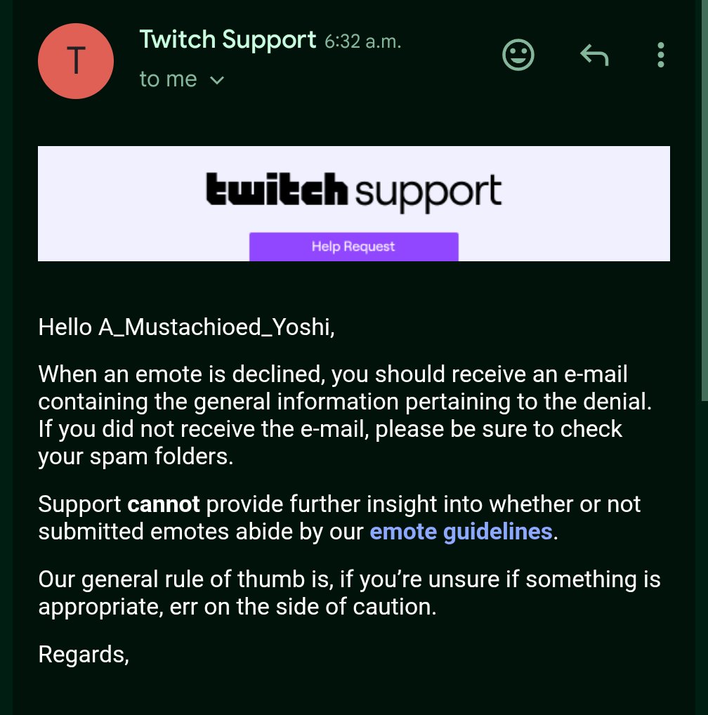 AMustachedYoshi's tweet photo. I wish I was joking when I bring this update up. They low key responded to me, once again doubling down on their decision to reject a joke emote. The sticky note was a nod to a cosmetic in among us, not to mention the fact that several variations of a bonk emote exist on twitch. https://t.co/kyHjDE8ZAD