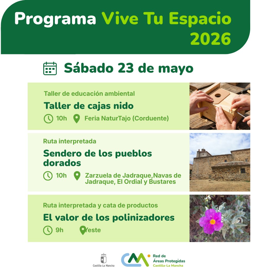 areasclm's tweet photo. Este domingo, 24 de mayo, es el 🏞️ Día Europeo de los Parques. 

🌲A través de #ViveTuEspacio, hemos organizado un fin de semana de actividades para conectar con la naturaleza.

🔗​Inscríbete aquí: https://t.co/Q02sHCYCfi

#DiaEuropeoParques #EuropeanDayofParks

@DSostenibleCLM https://t.co/WWlrnzuyCU