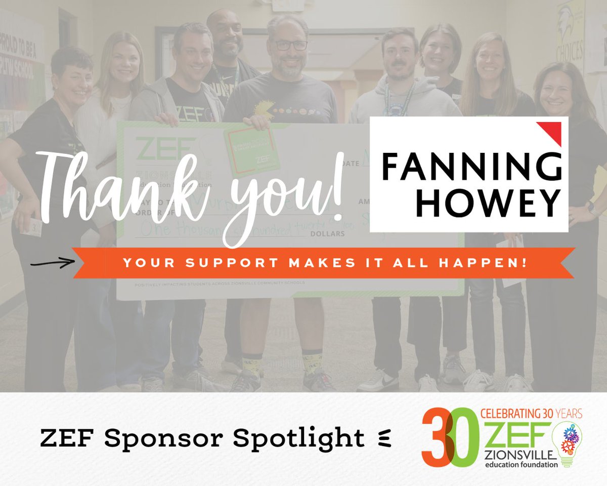 ZEFin140's tweet photo. In the 2025-2026 school year, ZEF proudly awarded grants to advance academic excellence within ZCS. This achievement was made possible through the valued partnership of businesses like Fanning Howey. We extend our thanks for their sponsorship during our 30th Anniversary year. https://t.co/LL1FB0C5tA