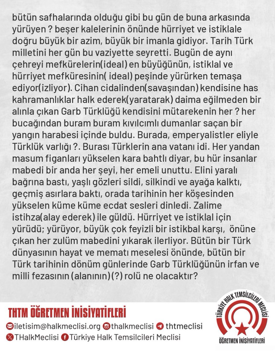 ThtmOgretmen's tweet photo. THTM Öğretmen İnisiyatifleri olarak amacımız; tarihsel belgeleri görünür kılmak, eğitim mücadelesinin geçmişten bugüne uzanan birikimini paylaşmaktır. 19 Mayıs'ın taşıdığı bağımsızlık ve aydınlanma ruhuyla, bu metni kamuoyuyla yeniden buluşturuyoruz. https://t.co/w03zhlK79t