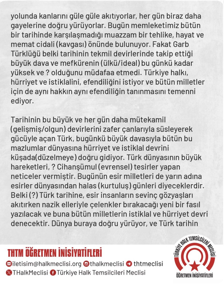 ThtmOgretmen's tweet photo. THTM Öğretmen İnisiyatifleri olarak amacımız; tarihsel belgeleri görünür kılmak, eğitim mücadelesinin geçmişten bugüne uzanan birikimini paylaşmaktır. 19 Mayıs'ın taşıdığı bağımsızlık ve aydınlanma ruhuyla, bu metni kamuoyuyla yeniden buluşturuyoruz. https://t.co/w03zhlK79t