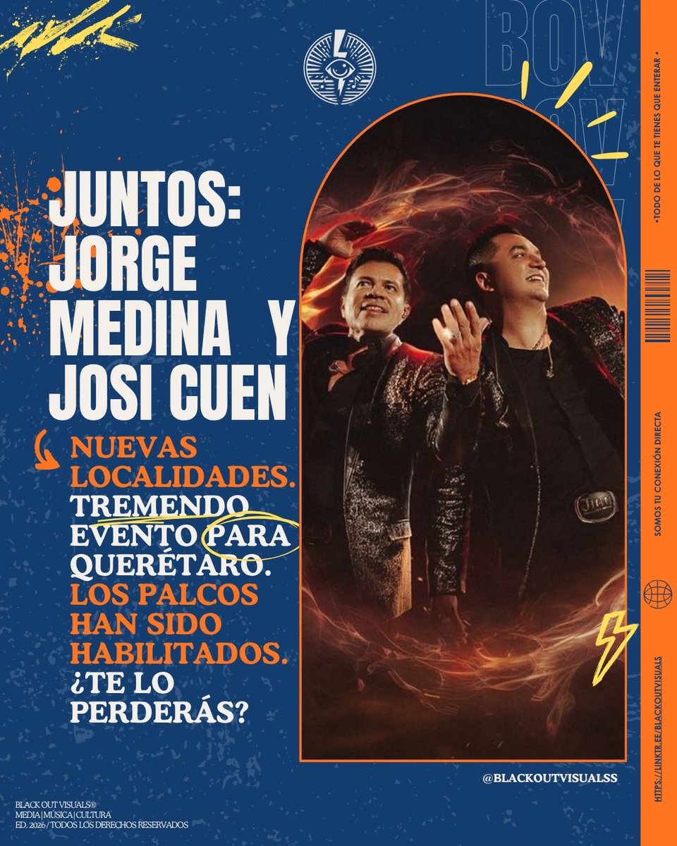 blackout_visual's tweet photo. ✨NUEVAS LOCALIDADES ✨

🚨🔥 ¡QUERÉTARO, SE PRENDE LA MÁQUINA! 🔥🚨
El tour “Juntos: La Máquina del Tiempo” llega a la ciudad con dos leyendas de la banda 🤠✨ Jorge Medina y Josi Cuen listos para cantar todos esos himnos que marcaron época 🎶🔥 https://t.co/bhiT8gSBeL
