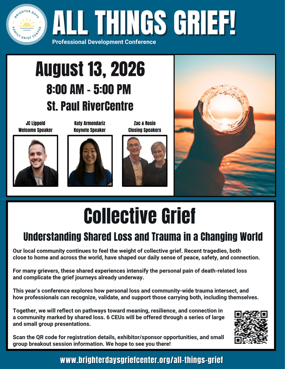 rootswellnessmn's tweet photo. We are thrilled to share that Katy Armendariz will be a keynote speaker at the All Things Grief Professional Development Conference. To register, scan the QR code or visit https://t.co/UwenhU71UA
#mentalhealth #allthingsgrief #grief #healing #Minnesota https://t.co/ovFd5m2DFn