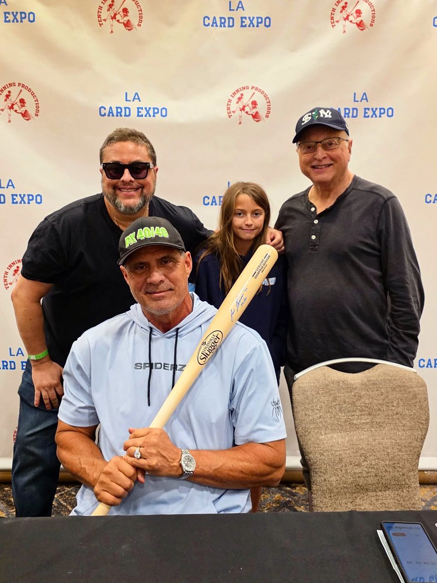 dmuslan's tweet photo. Another bucket list moment! Finally got 2 meet @JoseCanseco at #LAcardexpo. Our friend &amp; card show owner, Brad, set it up so we were able to hang 4 a good hour. As far as I was concerned, Canseco was the real Batman when I was a kid. No one could bash a home run like he could!! https://t.co/W2aBOZufyV