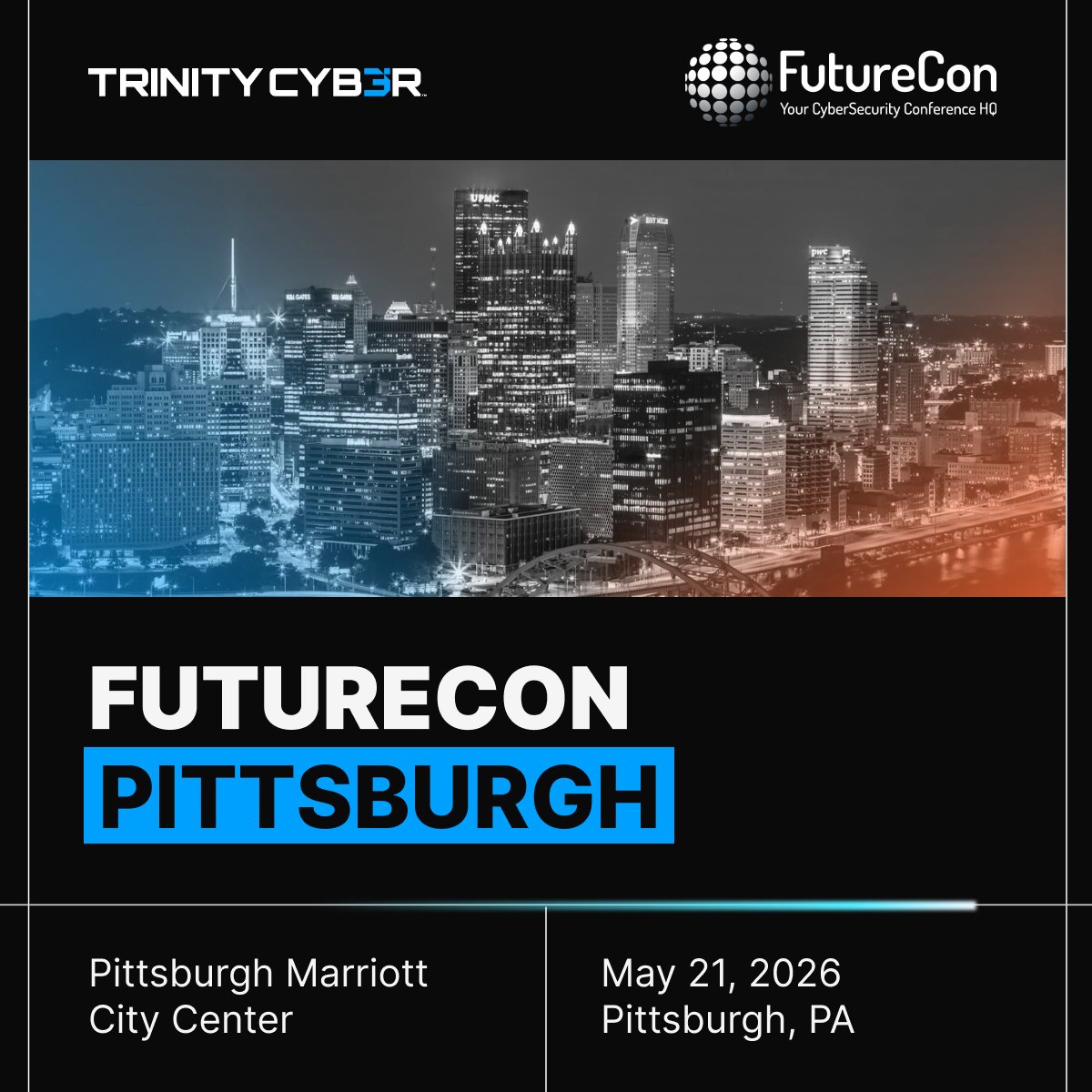 TrinityCyber's tweet photo. Team Trinity Cyber is headed to @FutureConHQ Pittsburgh on 5/21. 

We look forward to talking about a different approach, removing threats in real time before attacks happen. 

If you’re exploring VPN replacement, ZTNA, or ways to reduce security complexity, come find us. https://t.co/Zc3r4VEOTv