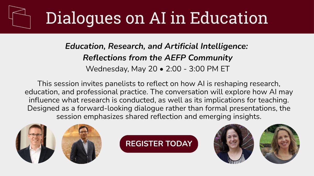 aefpweb's tweet photo. Join us TOMORROW at 2 PM ET for Education, Research, and Artificial Intelligence: Reflections from the AEFP Community. Register today: https://t.co/YicLPJuGOI https://t.co/fvA239Qg3x