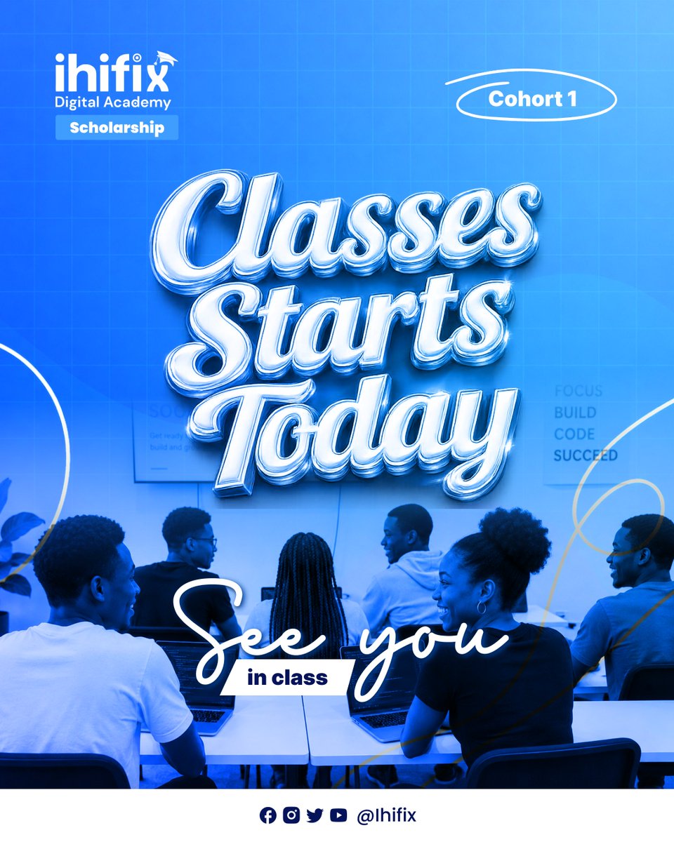 ihifix's tweet photo. Cohort 1 starts today. 

Classes are officially live for the Ihifix Digital Academy Scholarship Program. Your journey into digital skills, growth, and opportunity begins now. 

#IhifixDigitalAcademy #IhifixScholarshipProgram #DigitalSkills #TechEducation #FutureReady https://t.co/EFYJrF4lWe