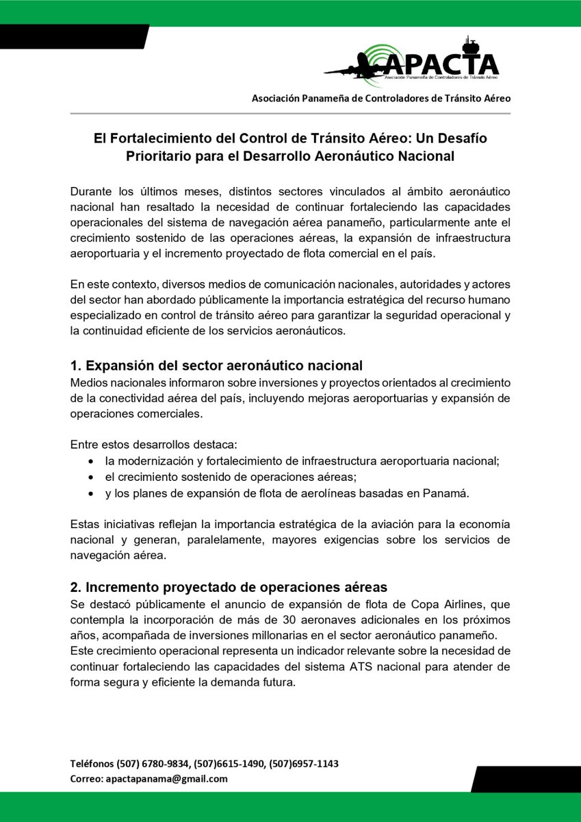 ApactaPanama's tweet photo. El desarrollo aeronáutico del país hace necesario continuar impulsando el fortalecimiento del control de tránsito aéreo y su talento humano. https://t.co/fJW6RnzpMd