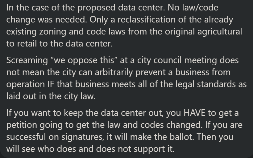 HeyRAbbot's tweet photo. Gettin' all the locals spun up about the scary data center today.🤣🤣

People are losing their 💩💩

They will not like my answer to her question

It's to be built at the end of my street.

Timeline until it's in operation? >>> 20 years out... https://t.co/dV8JNPwYdh