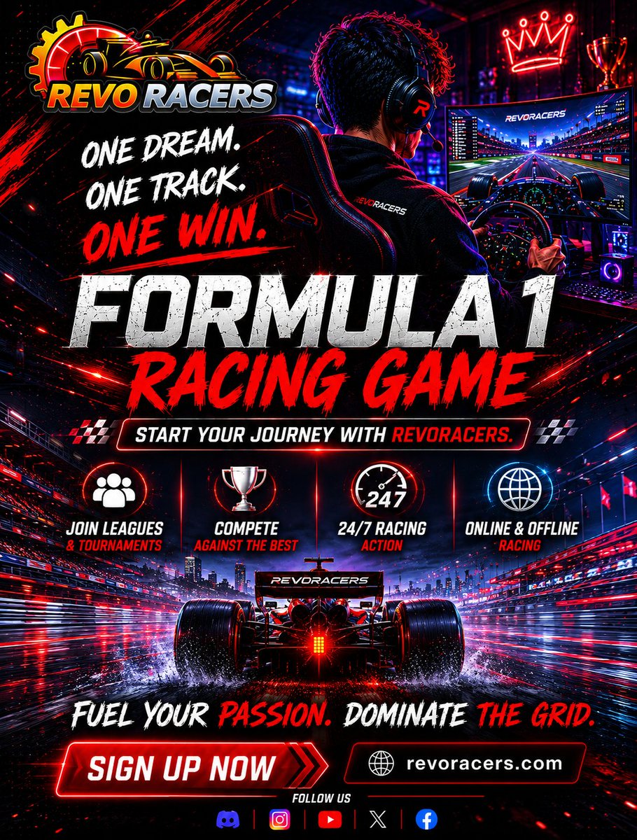 RevoRacers's tweet photo. RevoRacers is a Formula 1 racing game and esports ecosystem built for gamers who crave real competition, high-speed action, and nonstop adrenaline.
VISIT US: https://t.co/KSgmirSlxh
#RevoRacers #Gaming #RacingGames #F1Game #Formula1 #Esports https://t.co/zR3U2pgQyl
