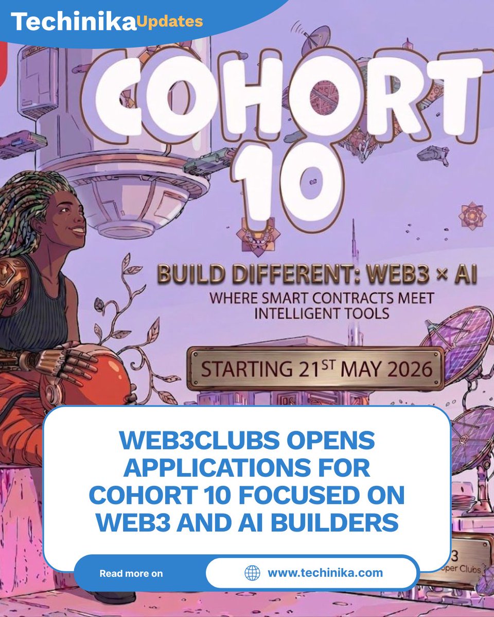 techinika's tweet photo. @Web3Clubs has opened applications for Cohort 10, an 8-week hybrid program for builders and founders exploring Web3 and AI.

Read more: https://t.co/SovB2WYC0G https://t.co/C2GuOmPM7N