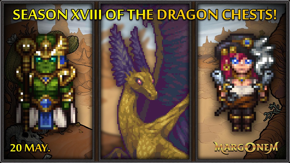 margonemcom's tweet photo. A pirate ship has arrived at the Fishermen's Village, and its greedy crew ventured into the nearby desert, uncovering the treasure of Vernorad within one of the ruined temples... 🏴‍☠️ The XVIII season of  the Dragon Chests is now live in the Game! 🐉

#MargonemCOM #2d #2dgame #mmo #rpg #pixelart #game #online #dragon #chests