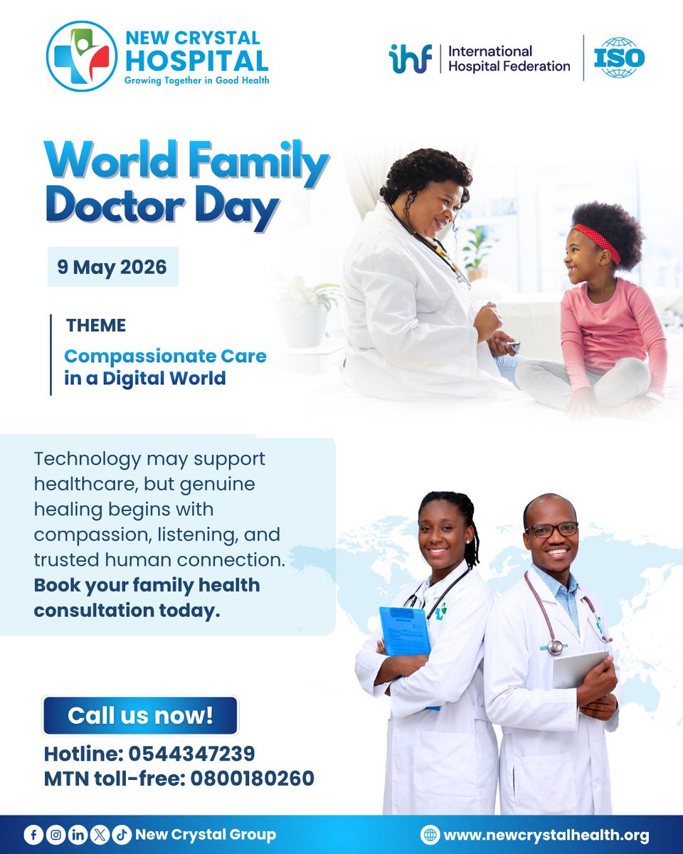 NewCrystalGroup's tweet photo. Happy World Family Doctor Day to all family physicians who serve with compassion, excellence, and dedication every day.

#WorldFamilyDoctorDay #CompassionateCare #DigitalHealth #FamilyDoctors https://t.co/jDhZlXYBi6