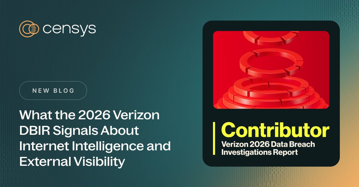censysio's tweet photo. 4 straight years powering the @VerizonBusiness #DBIR with Censys Internet intelligence.
The 2026 report reinforces a growing reality: Internet visibility has become foundational for defenders amid vulnerability exploitation, AI-enabled attacks, and rapidly shifting infrastructure.
Learn more on our blog: https://t.co/93fnRAC3BO #DBIR
