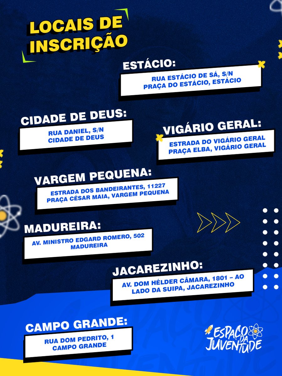 JUVRio's tweet photo. 🚀 Inscrições abertas para os cursos gratuitos dos Espaços da Juventude!

Tecnologia, comunicação, inovação e muito mais pra fortalecer seu currículo. Turmas manhã, tarde e noite.

🔗 Inscrições pelo link na bio, site da https://t.co/srpnB4nUfO ou na unidade. https://t.co/eZXSXp5yJJ