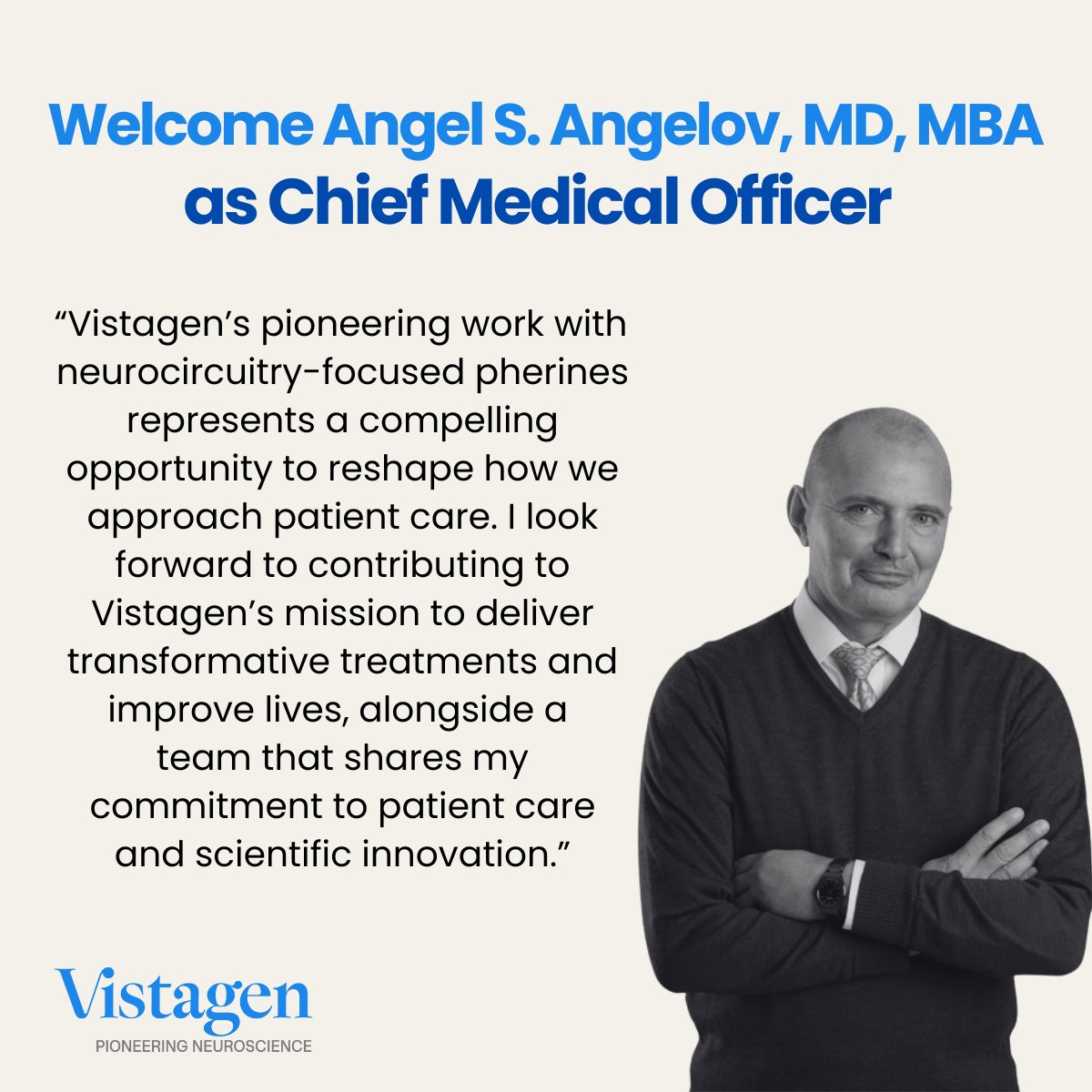 Vistagen's tweet photo. Vistagen today announced the appointment of Angel S. Angelov, MD, MBA, as Chief Medical Officer (CMO), effective May 18, 2026. Read more: https://t.co/6VchQrgg6I $VTGN https://t.co/PDT4U22nlD
