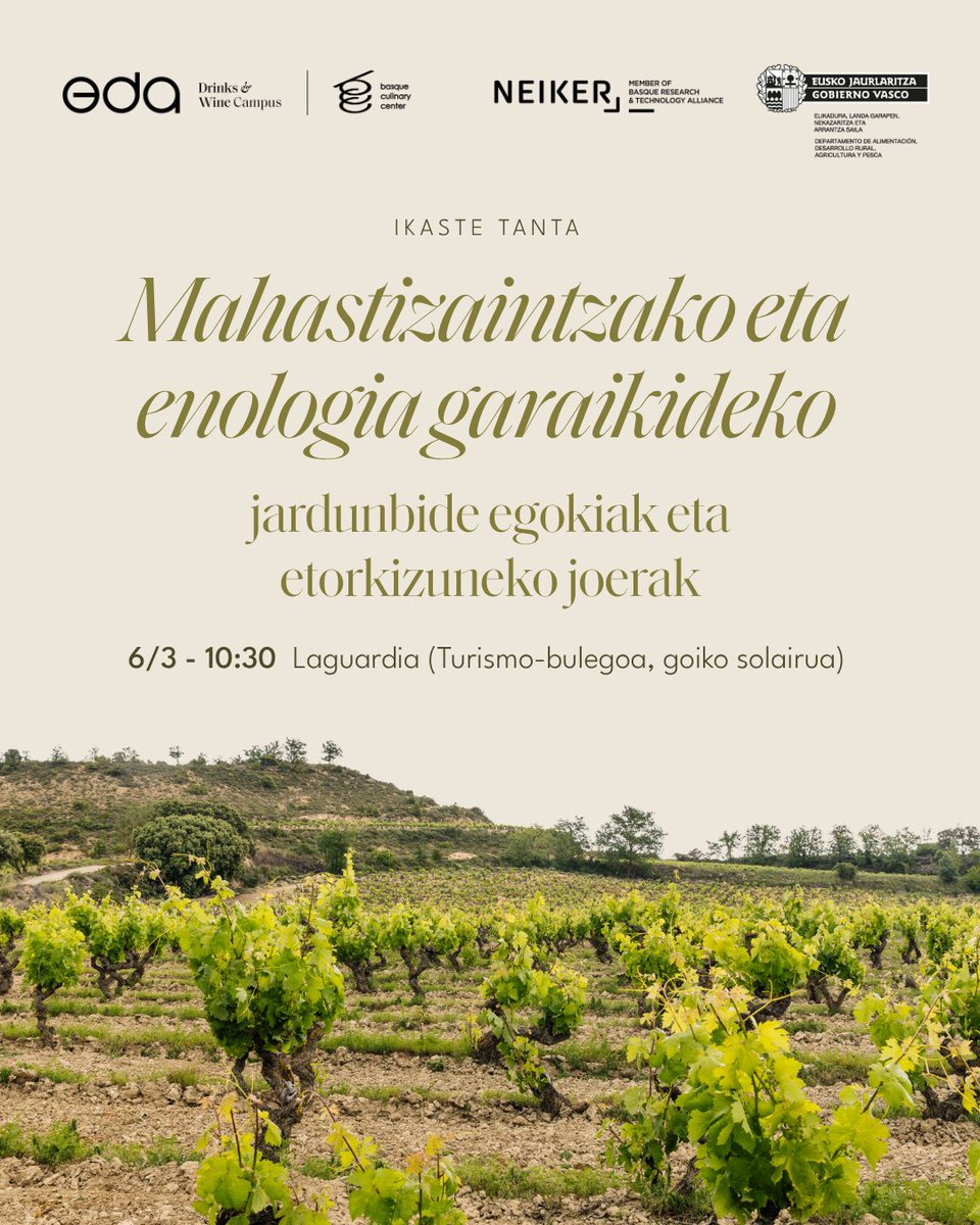 eda_campus's tweet photo. 🗓 Gorde data: ekainak 3
📍Laguardia

@neiker_BRTA-rekin lankidetzan, mahastizaintzaren sektoreko profesionalak bilduko dituen jarnunaldia antolatuko dugu, mahastizaintzan eta enologian jardunbide egokiak bultzatzeko.

🎟Izena eman: https://t.co/LCzQMnoae4 https://t.co/VVN16qkCEn https://t.co/PufCshfG5c