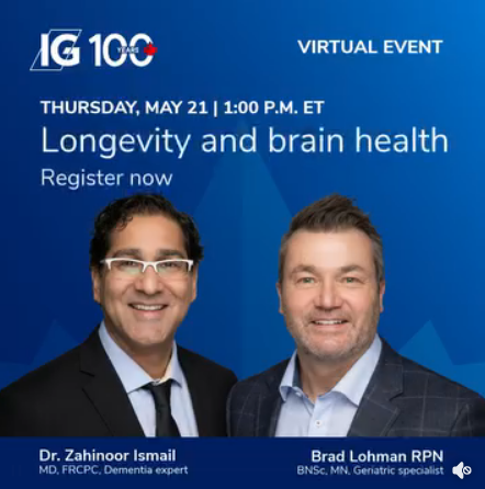 DRYDENDDAVID's tweet photo. Our IG 100th anniversary event series begins May 21 at 10:00am. Join Dr. Zahinoor Ismail, one of Canada's leading dementia specialists, for breakthrough insights on brain health, prevention and early detection. Register now: https://t.co/eE544y4d5W https://t.co/S7TcgFIdsU