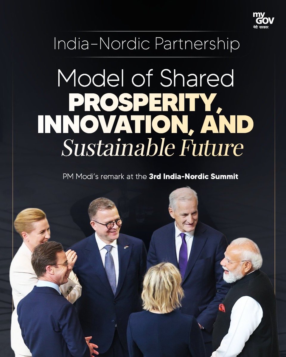 mygovindia's tweet photo. Here are the highlights from PM @narendramodi’s remark at the 3rd India-Nordic Summit in Norway.

#PMModiInNorway https://t.co/uVFJfepWgr