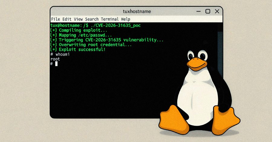 esecintelcl's tweet photo. 🚨 LINUX: DirtyDecrypt (CVE-2026-31635) PoC público → escalada a ROOT

🔓 Variante de Copy Fail. Afecta distribuciones con CONFIG_RXGK (Fedora, Arch, openSUSE)

⚠️ Parche disponible hace semanas. Actualizar (para evitar explotación)

#Linux #LPE #CVE #Seguridad https://t.co/mhbANVR5br