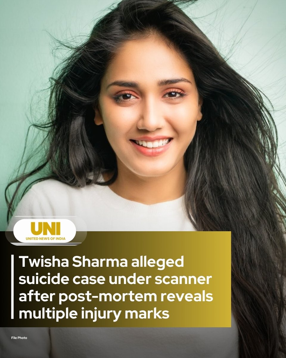 uniindianews's tweet photo. Twisha, who belonged to Noida, was found hanging on the terrace of her in-laws’ house at Katara Hills in Bhopal on the night of May 11.

Her parents have been accusing her husband, Advocate Samarth Singh, and mother-in-law Giribala Singh, a retired judge and presently working in the Consumer Redressal Forum, of dowry harassment and physical abuse. A court in Bhopal on Monday 18 May rejected Samarth’s anticipatory bail application. Giribala Singh was granted anticipatory bail a couple of days ago.

Giribala Singh has claimed that Twisha was a drug addict and suffered from behavioural disorders due to withdrawal symptoms. Meanwhile, Samarth remains absconding. The short post-mortem report of AIIMS Bhopal has pointed to some injury marks on Twisha’s body. The Bhopal police have constituted a Special Investigation Team (SIT) to probe the incident.

According to SIT in-charge Misrod Zone ACP Rajneesh Kashyap, six police teams are in search of Samarth Singh. The police have also announced a reward of Rs 10,000 for information on Samarth.

#BhopalNews | #TwishaSharma | #AIIMSBhopal #CrimeNews | #SITInvestigation | #MadhyaPradesh | #UNI