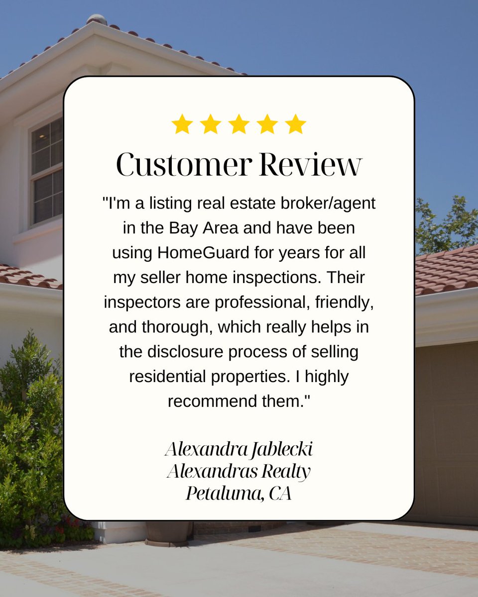 HomeGuard_Inc's tweet photo. You can put your trust in HomeGuard Incorporated, just like many of our loyal REALTORS throughout California who have trusted us for years with numerous home inspections for their customers. https://t.co/CiVNL56JaK