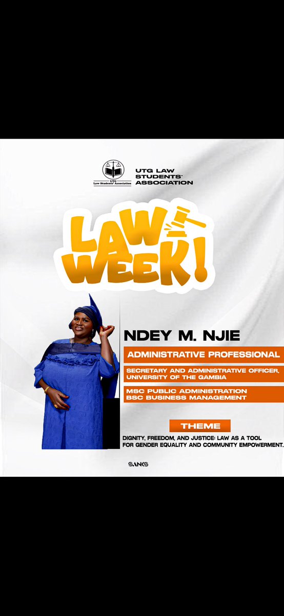 UTGLSA's tweet photo. The 13th Executive Council of the Law Students’ Association is pleased to spotlight Ndey M. Njie, a seasoned administrative professional with over twenty-three (23) years of progressive experience in higher education and public service

May the Law be with You https://t.co/J0PTcD1Ro2
