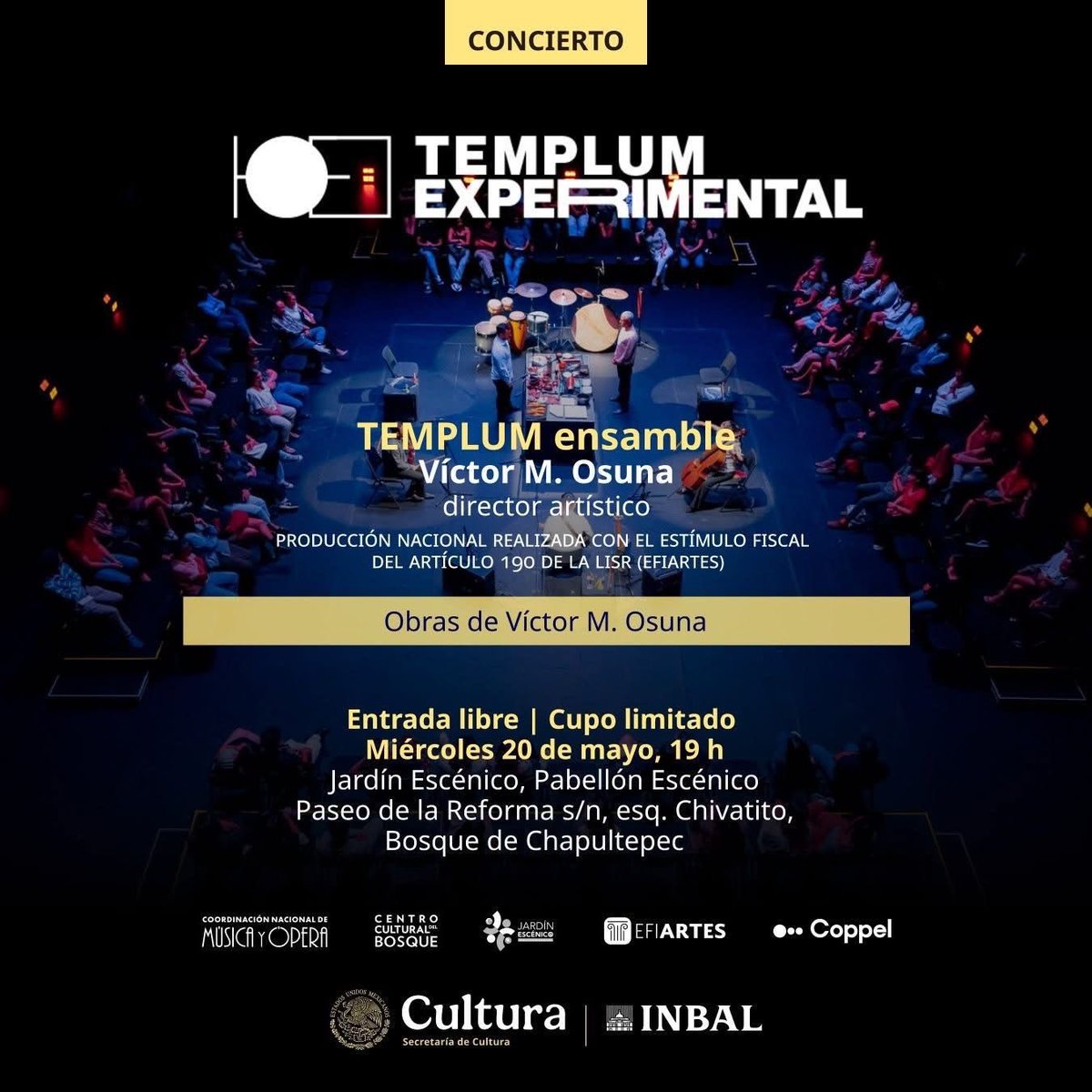 adanonbrass's tweet photo. Concierto experimental con Ensamble Templum bajo la dirección de Victor M. Osuna. Miércoles 20 de Mayo a las 7pm en el Jardín Escénico del Pabellón Escénico del Nosque de Chapultepec. Entrada Libre.
#beonbrass https://t.co/dhvy9XCfqp
