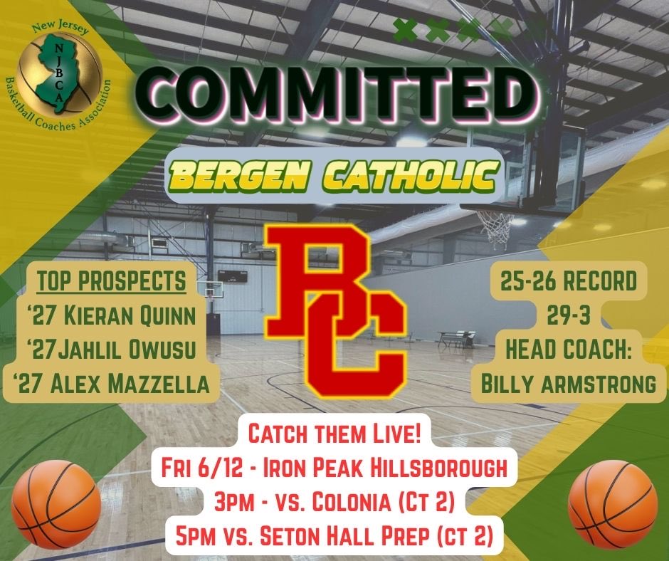 NJBCA_Official's tweet photo. Boys Jersey Live is here! Introducing our first batch of committed teams and players to watch: Bergen Catholic, Bishop Eustace, Bloomfield, Brick Twp, and Burlington Twp! Locations are at Iron Peak in Hillsborough on Friday and Saturday and Sunday at Montgomery High School! #JerseyLive #NJBCA @BCCrusaderHoops @BEPCRUSADERS @BrickBasketball @bthsathletics