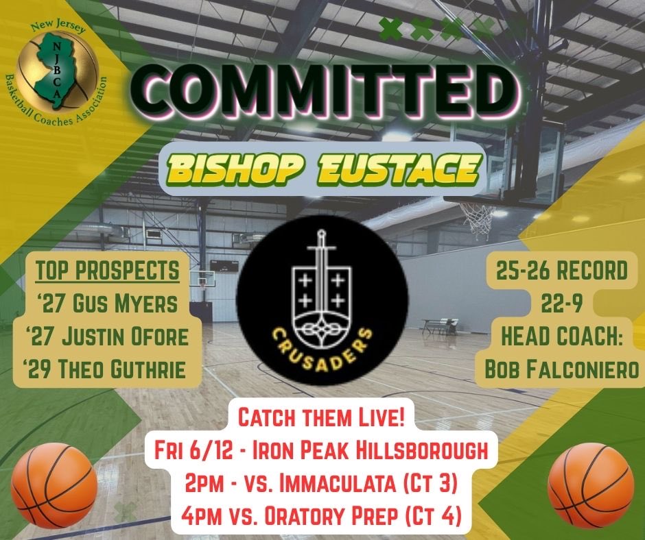 NJBCA_Official's tweet photo. Boys Jersey Live is here! Introducing our first batch of committed teams and players to watch: Bergen Catholic, Bishop Eustace, Bloomfield, Brick Twp, and Burlington Twp! Locations are at Iron Peak in Hillsborough on Friday and Saturday and Sunday at Montgomery High School! #JerseyLive #NJBCA @BCCrusaderHoops @BEPCRUSADERS @BrickBasketball @bthsathletics