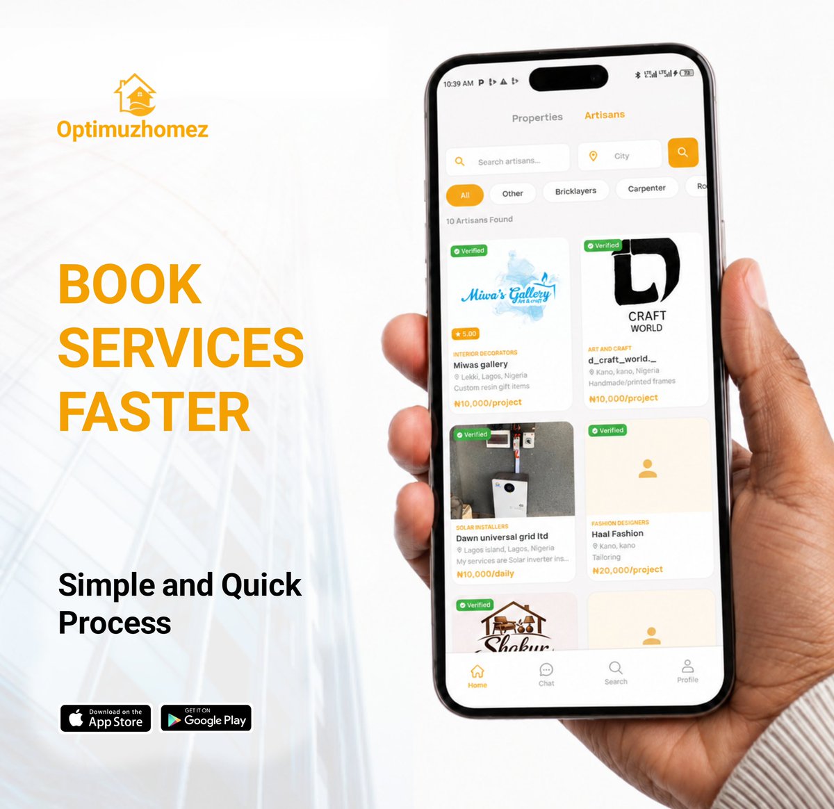 OPTIMUZHOMEZ's tweet photo. Book services faster from any category of artisan / freelancers / skilled professionals with Optimuzhomez mobile app.  

#artisan #optimuzhomez #freelancer #nigeria #businessowner https://t.co/bumZWOEQ73