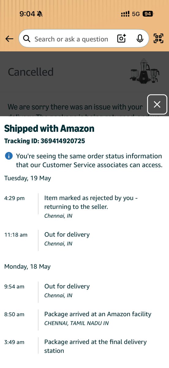 vigneshpoorvika's tweet photo. @AmazonHelp I’m not rejected this then how.
Delivery person asked come down street I said my mom only in home she can’t come down requested to delivery to first floor. How the deliver person reject my order without my knowledge. This is the service of Amazon delivery ? https://t.co/xvACFrM9Ce