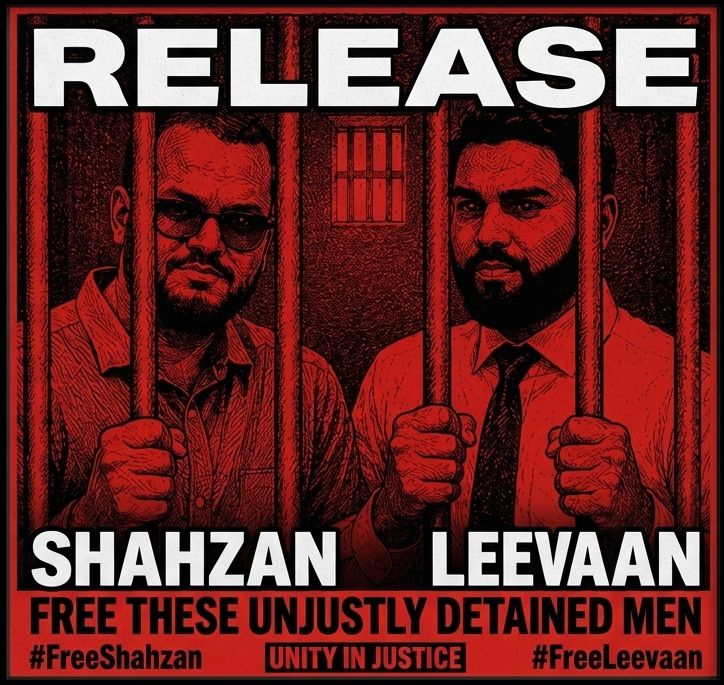 shaazthajoo's tweet photo. #FreeShahzan 
#Freeleevan 
#Freeadhadhujournalists
#FreeAllDetainees

 🚨🚨🚨

@pressfreedom  
@RSF_en  
@IFJGlobal  
@article19org  
@IFEX  
@globalfreemedia  
@UNESCO  
@UNHumanRights
@freedomhouse
@pen_int https://t.co/GImFLSkICr