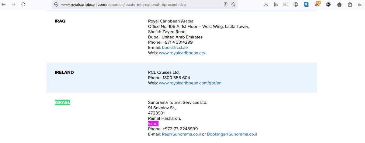 sarasuroc's tweet photo. Royal Caribbean realiza negocios en la Palestina ocupada y mantiene relaciones comerciales activas con la ocupación israelí: antes del genocidio en 2023, Royal Caribbean usaba Haifa como puerto para operar cruceros y tiene una representación comercial en la Palestina Ocupada. https://t.co/furPxpH90e