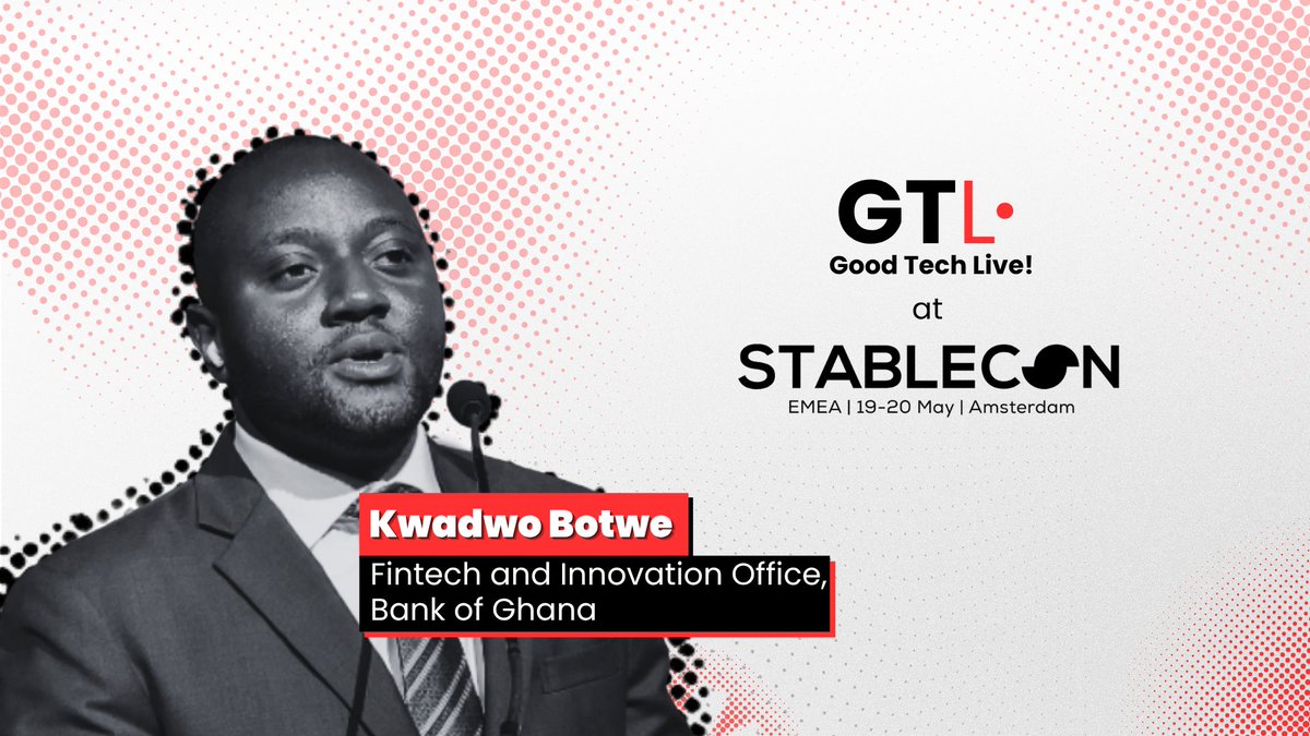 bigtechthisweek's tweet photo. Having a forward-moving regulator like the Bank of Ghana is proof of what the stablecoin landscape on the continent looks like. We have Mr. Kwadwo Botwe live! 

#GoodTechLive #Stablecon https://t.co/gTdYJGTQNO