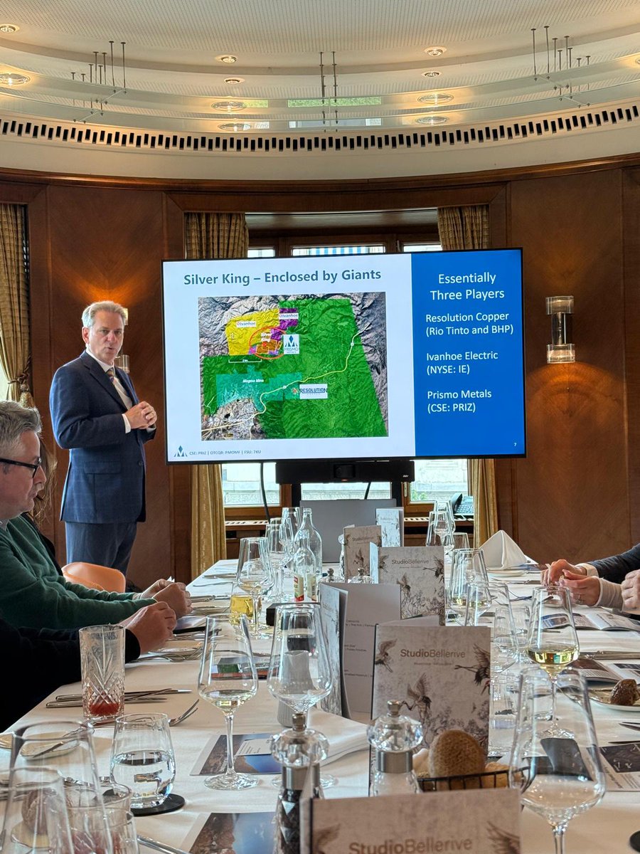 PrismoMetals's tweet photo. The European roadshow continues! 🌍 CEO Alain Lambert is walking investors through our AZ Copper Belt footprint. Silver King is "enclosed by giants," positioned right next to Resolution Copper &amp; Ivanhoe Electric in the USA's top copper jurisdiction! $PRIZ.CN #Copper #mintwit https://t.co/JeQRN8wa0x