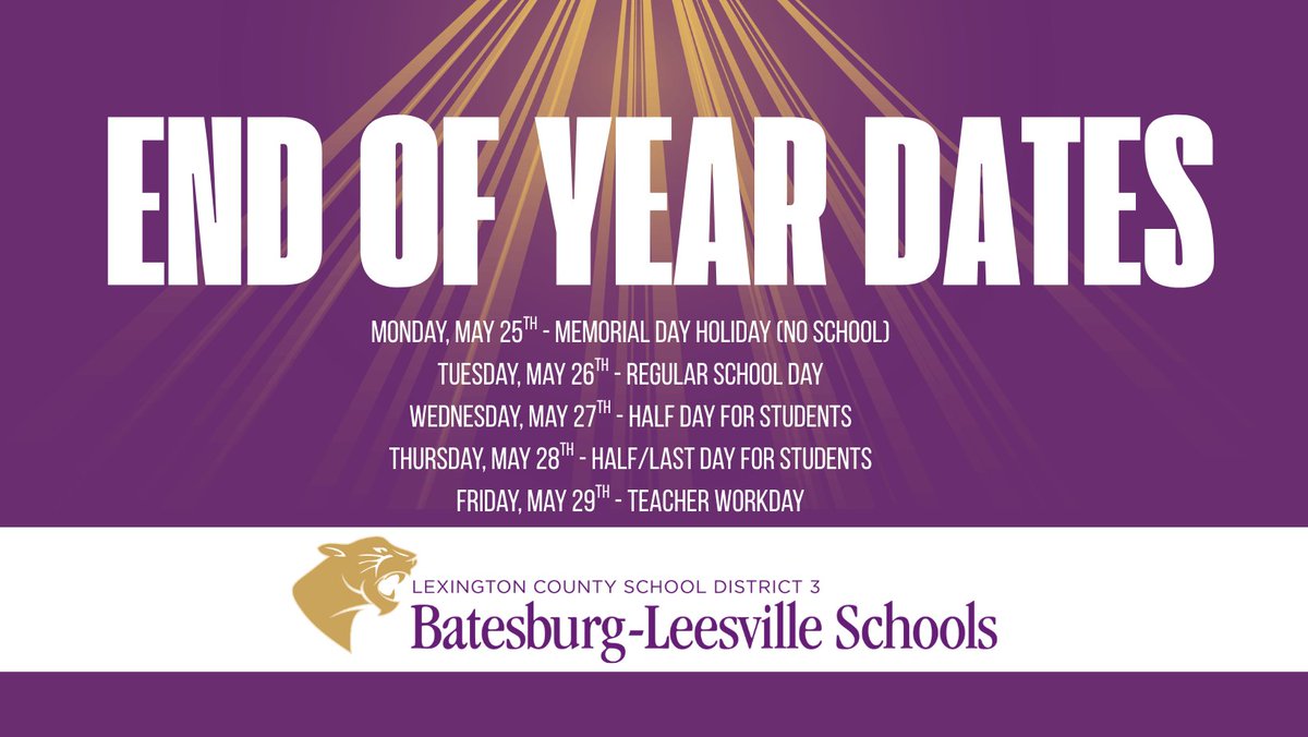 LexCounty_SD3's tweet photo. School is *almost* out for the summer in Lexington Three! As we wrap up another terrific year, here are a few important reminders for our last week of school: https://t.co/6UsowbIe8U. https://t.co/aYQVFCI9vy