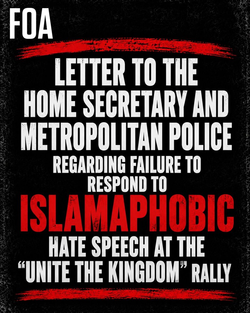 FriendsofAlAqsa's tweet photo. On 16 May 2026, a far-right rally organised by Stephen Yaxley-Lennon (“Tommy Robinson”) took place in central London featuring openly Islamophobic rhetoric.

Write to the Home Secretary and Met Commissioner demanding answers.

https://t.co/wGqIKsb8Hs

#Islamophobia #StandUpToRacism #FreePalestine